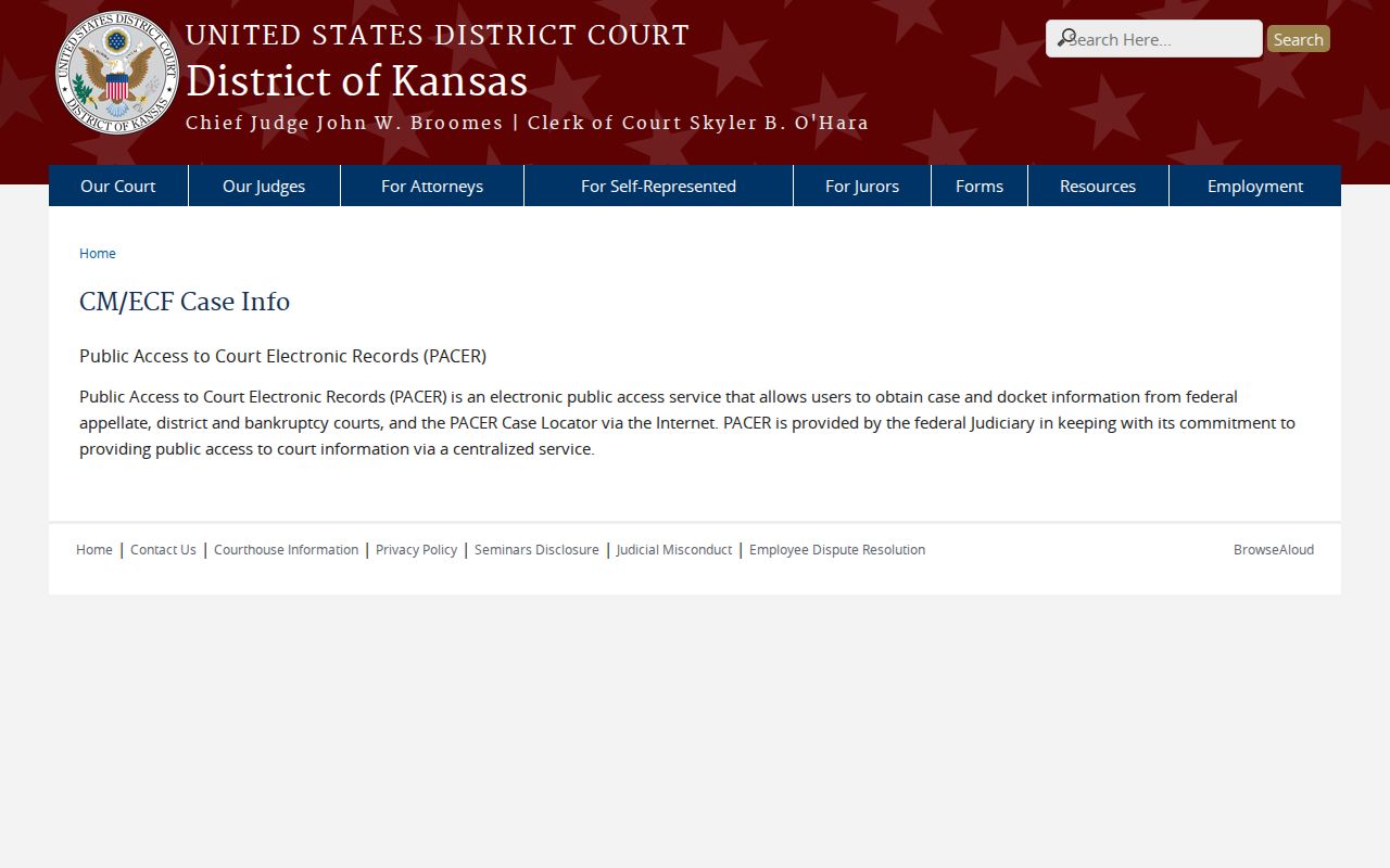 Rooks County court case records federal PACER information