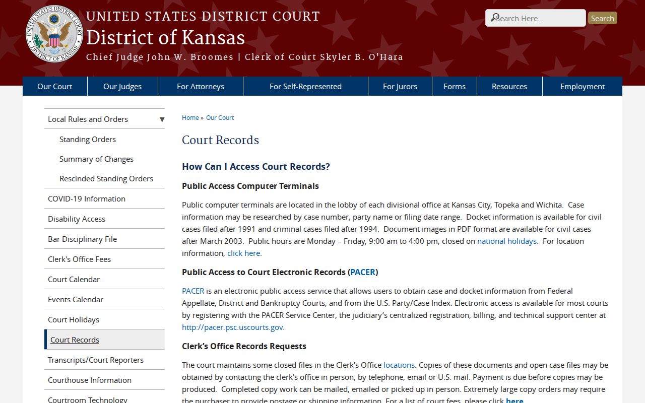 Rooks County court case records federal public terminal information