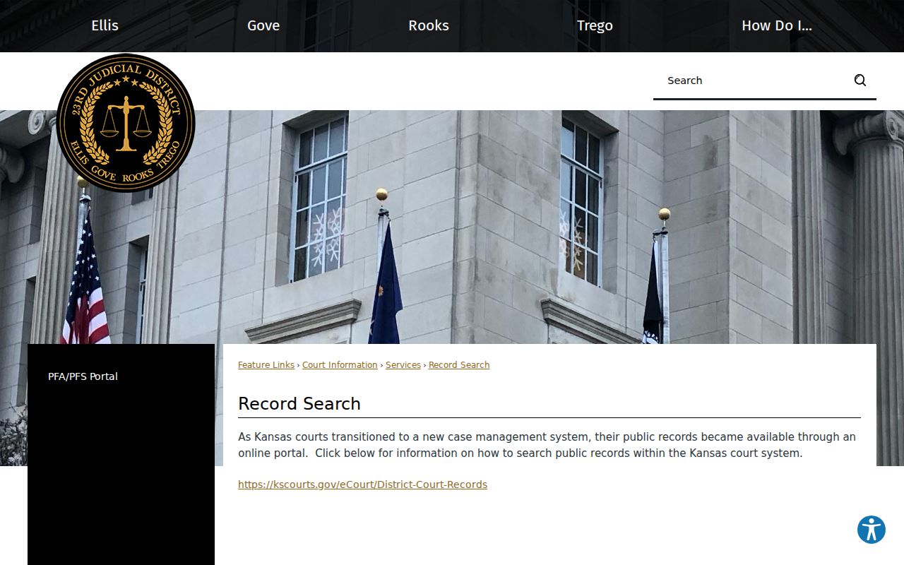 Rooks County docket search District 23 record search page