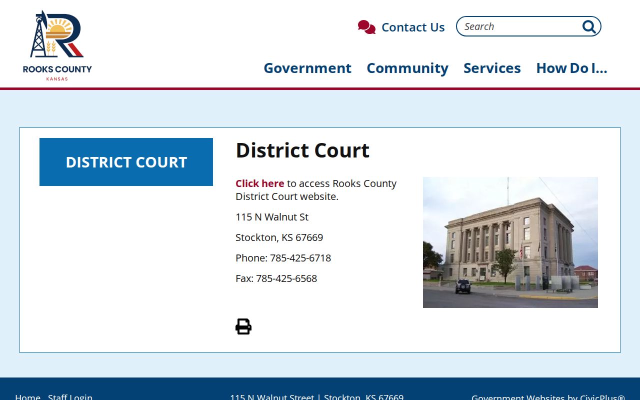 Rooks County district court contact page