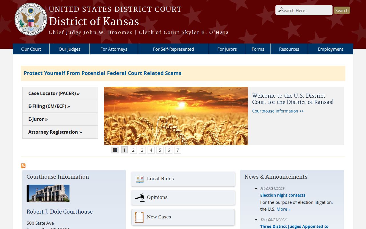 District of Kansas federal court website