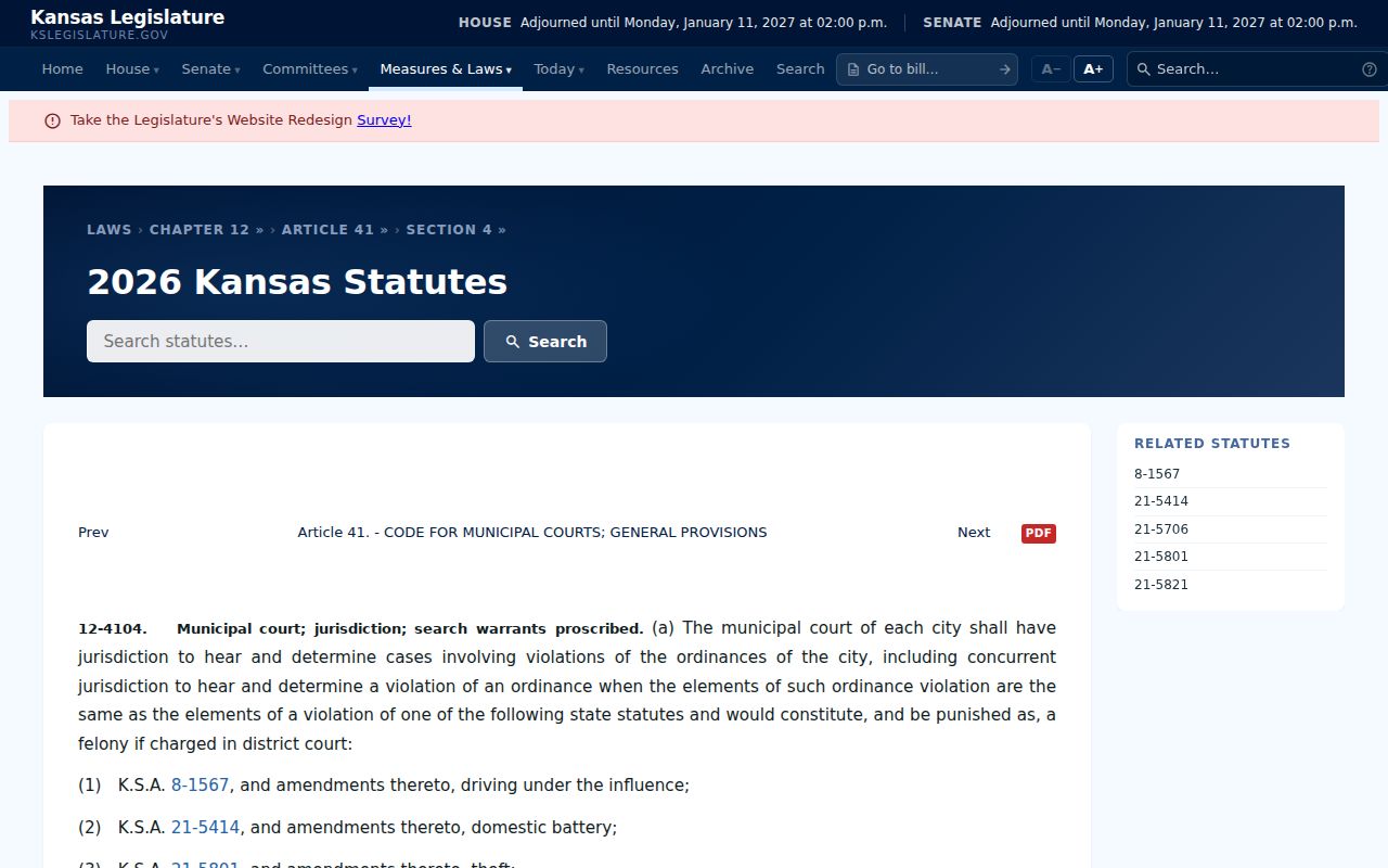 Palco court records Kansas municipal jurisdiction statute